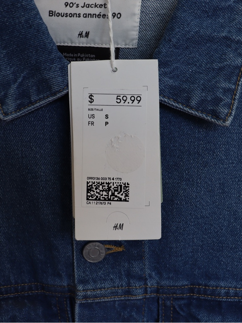 H&M 90s Denim Jacket NWT Women’s Small Blue Cropped Jean Jacket - Picture 6 of 10